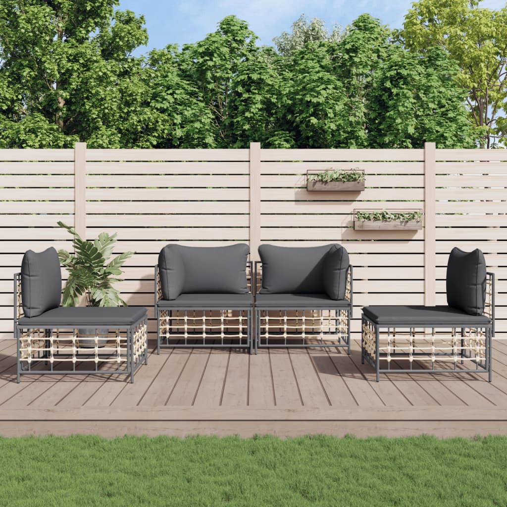 6-tlg. Garten-Lounge-Set mit Kissen Anthrazit Poly Rattan