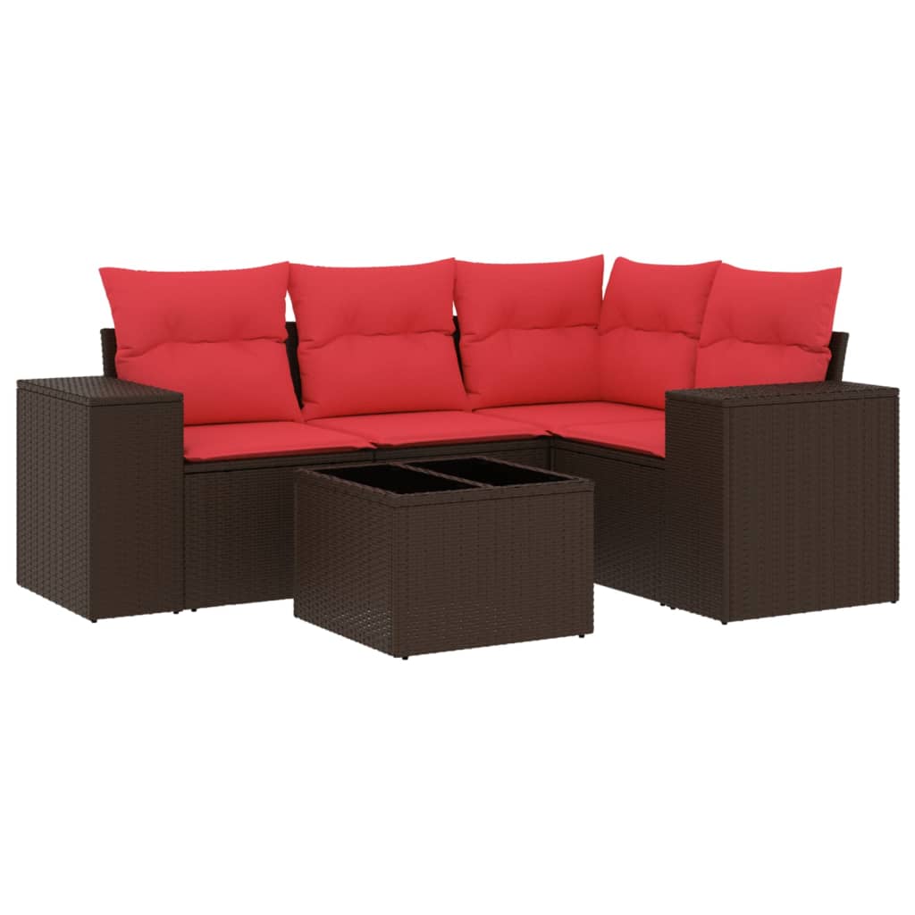 4-teiliges Gartensofa-Set mit Kissen, schwarzes Polyrattan