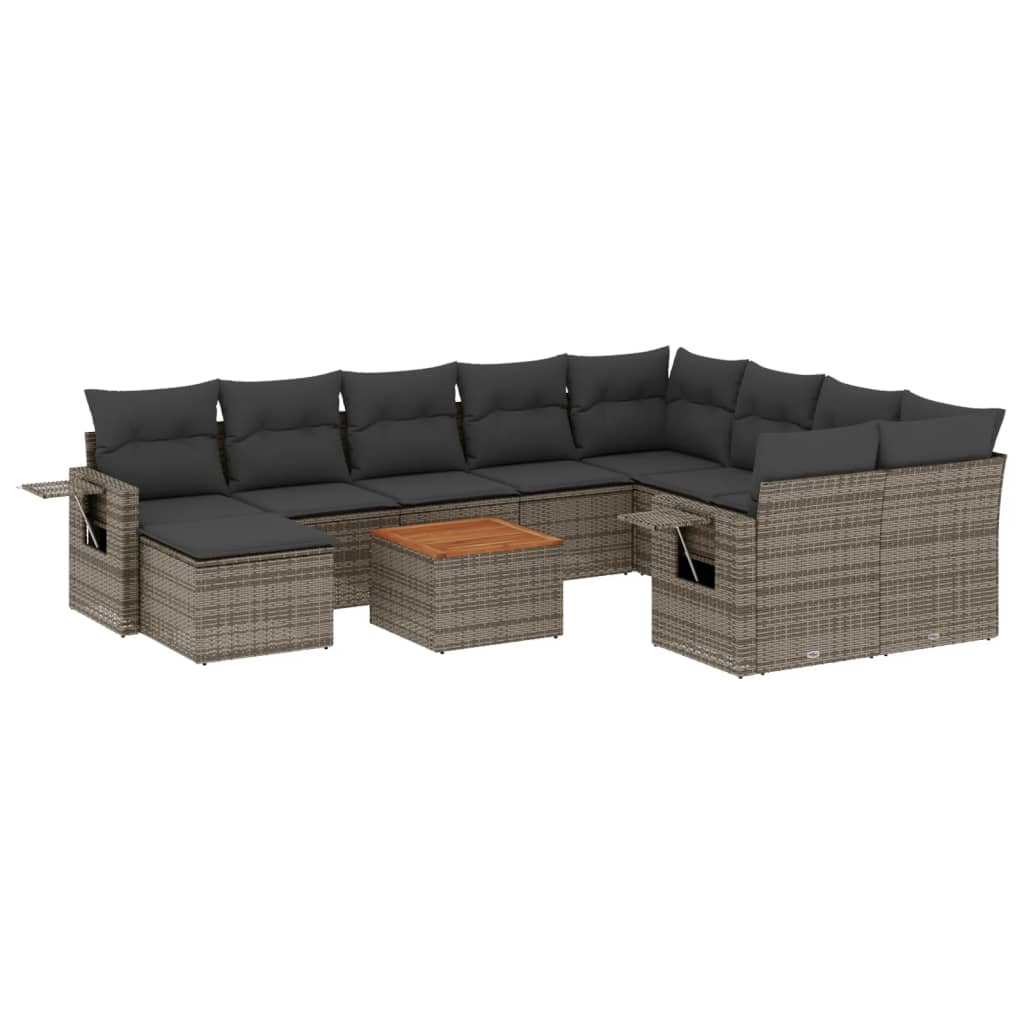 11-tlg. Garten-Sofagarnitur mit Kissen Schwarz Poly Rattan