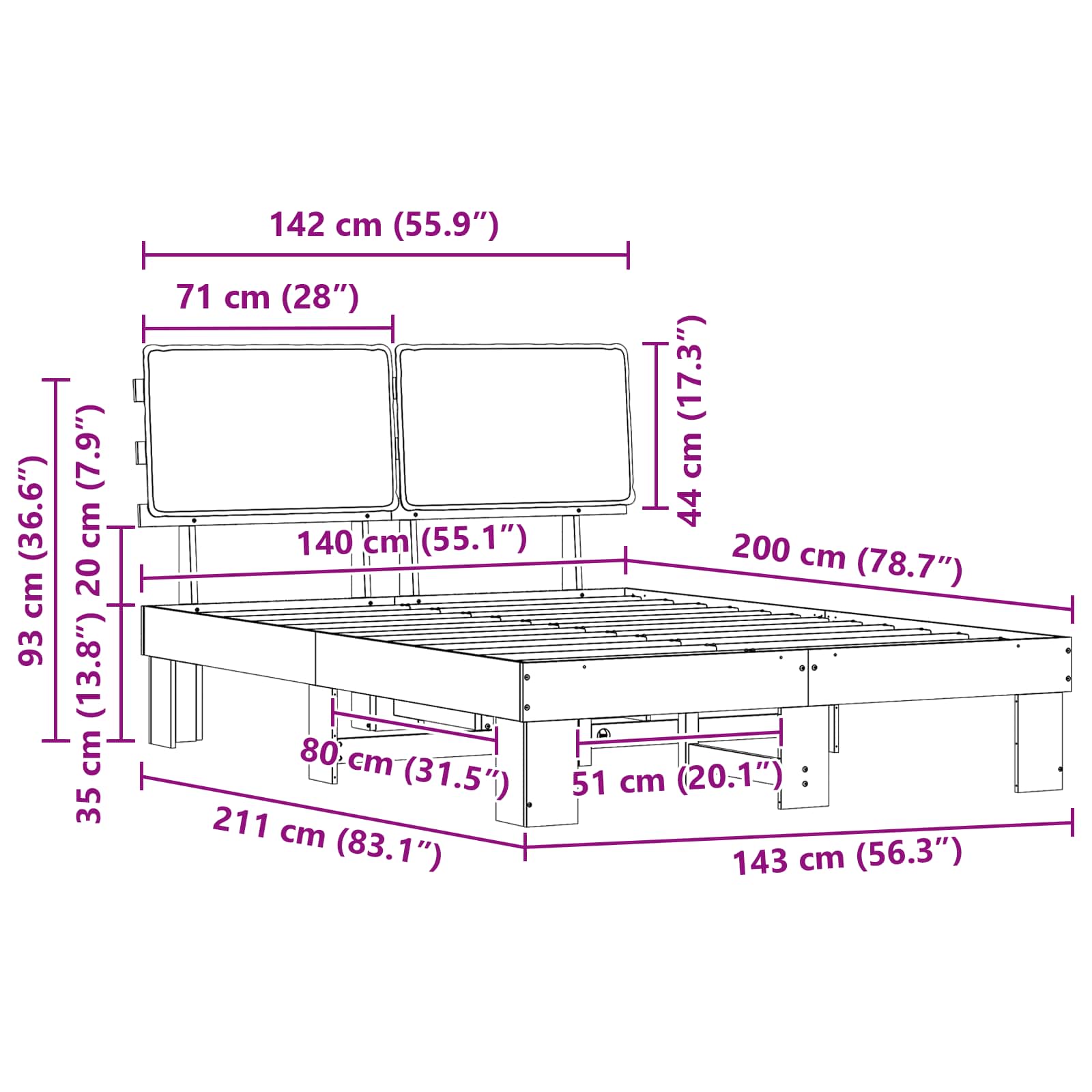 Bettgestell mit gepolstertem Kopfteil Hellgrau 200 x 200 cm