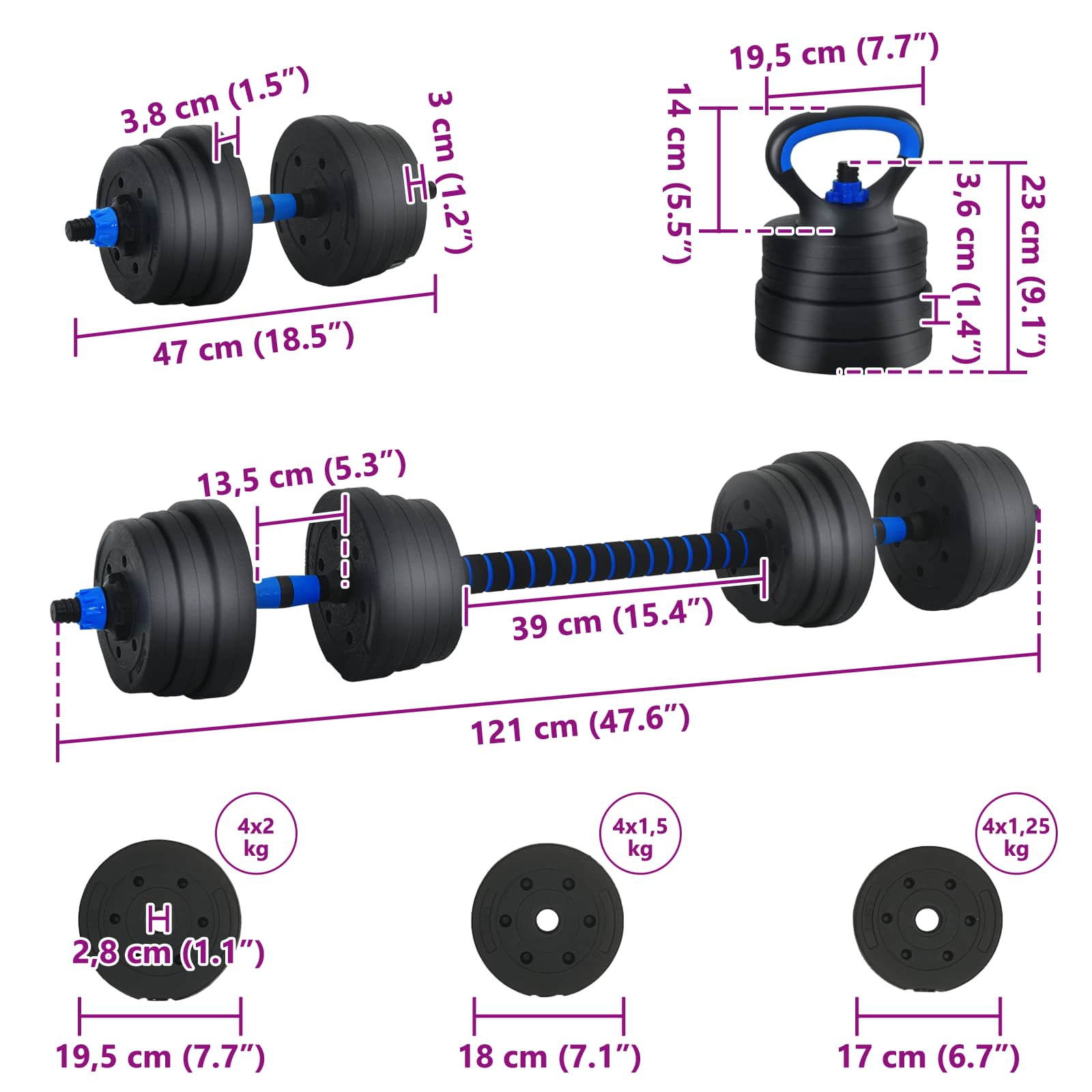 2-in-1 Hantelset 40kg Schwarz und Rot Zement und Eisensand