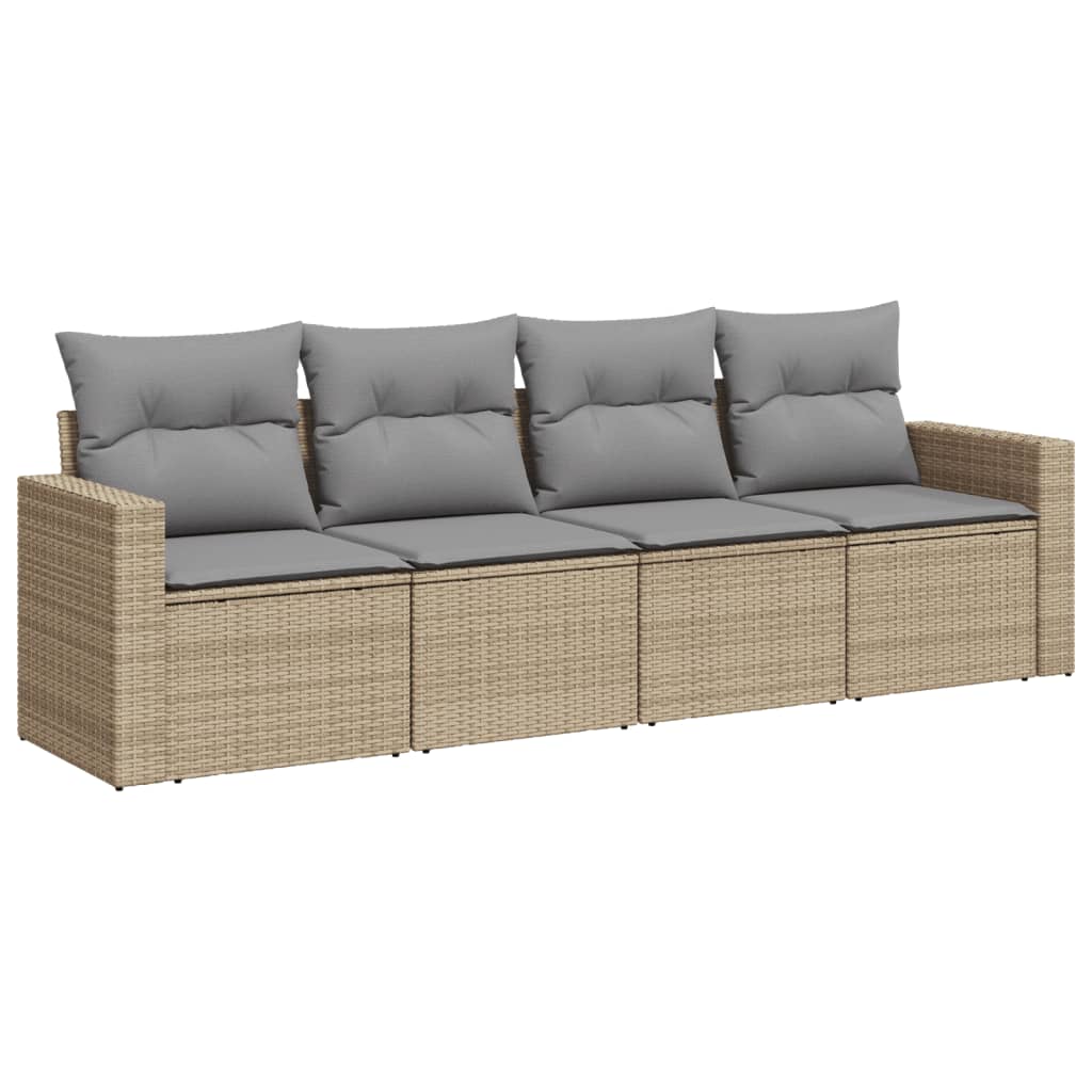 4-tlg. Garten-Sofagarnitur mit Kissen Schwarz Poly Rattan