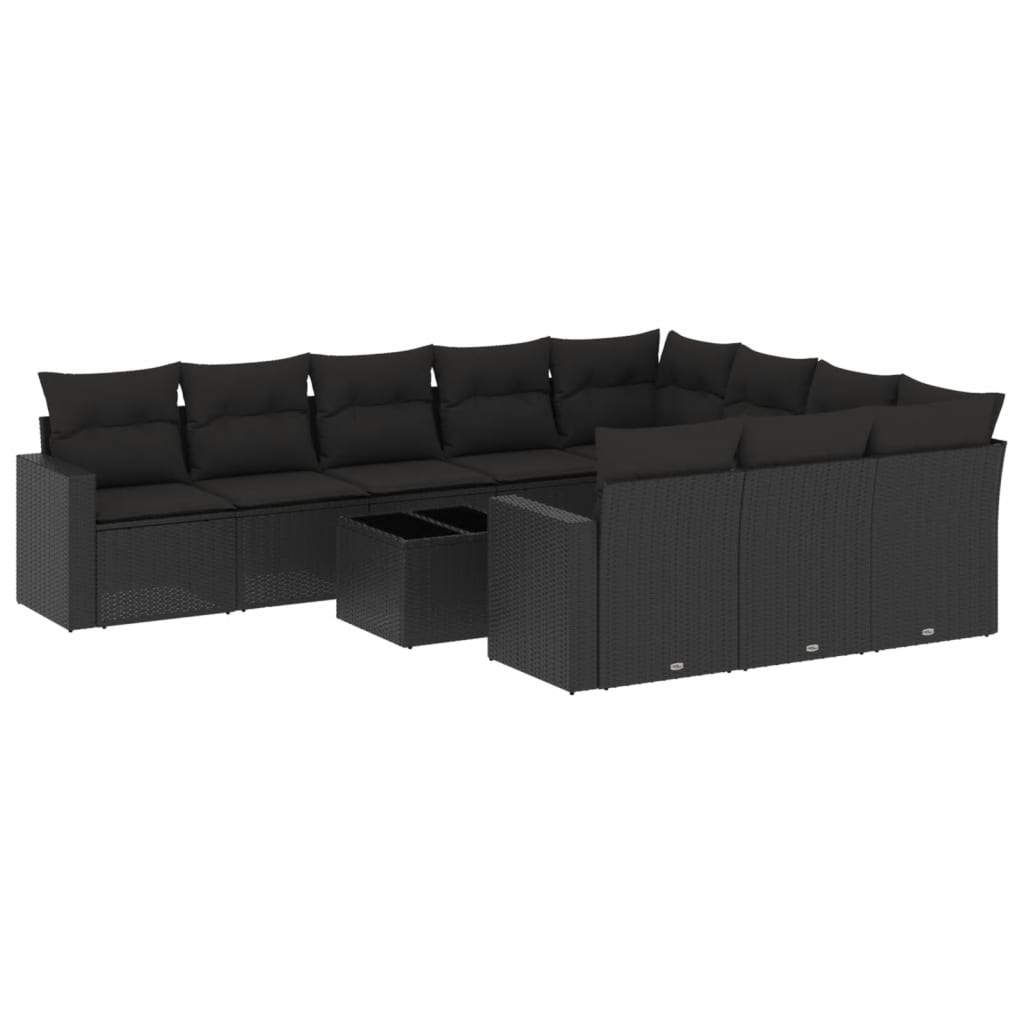 10-tlg. Garten-Sofagarnitur mit Kissen Schwarz Poly Rattan