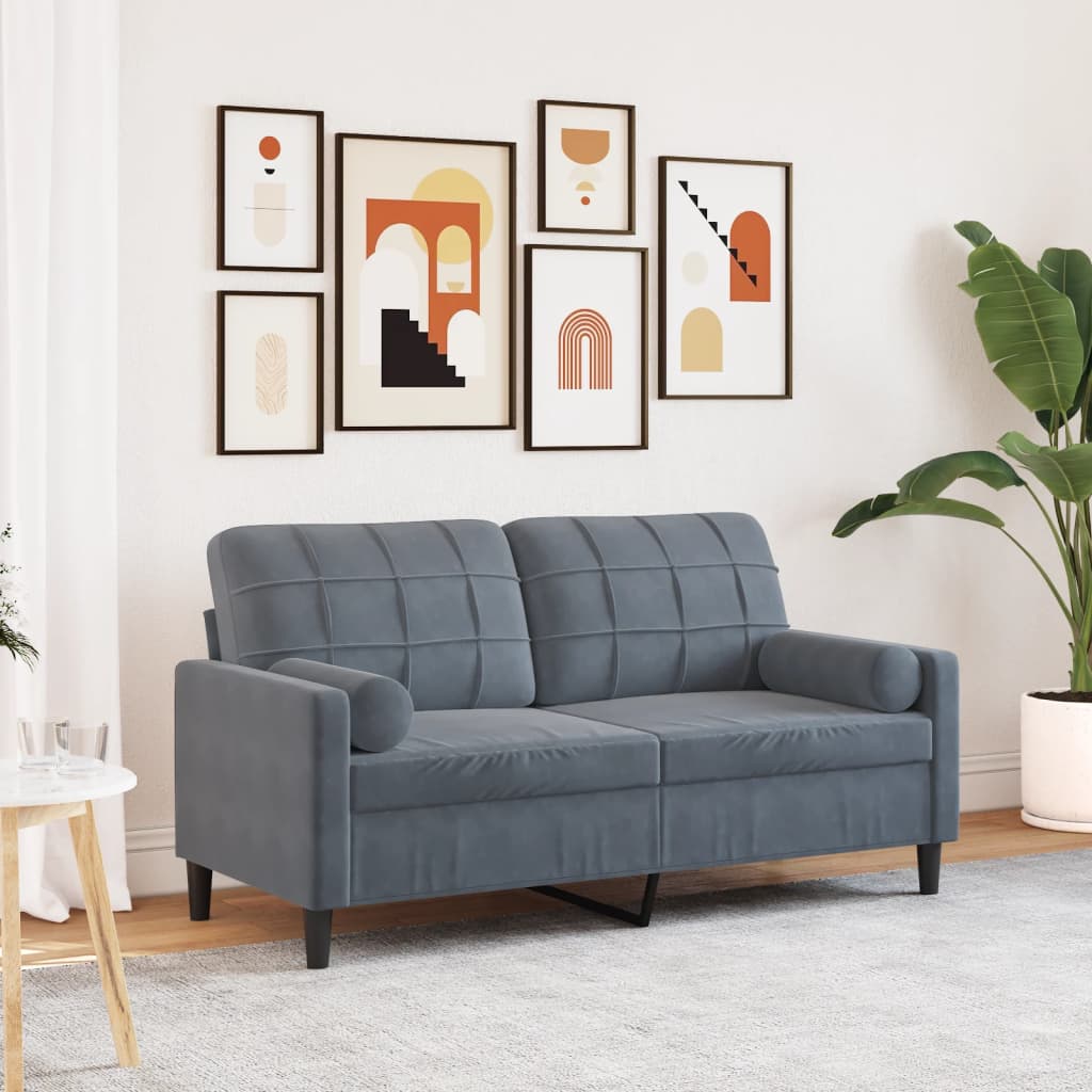 2-Sitzer-Sofa mit Zierkissen Hellgrau 120 cm Samt
