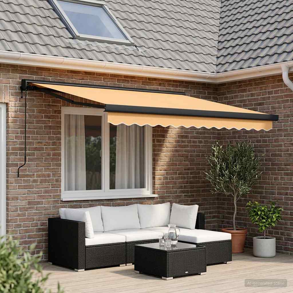 Markise Einziehbar Blau und Weiß 4x3 m Stoff und Aluminium