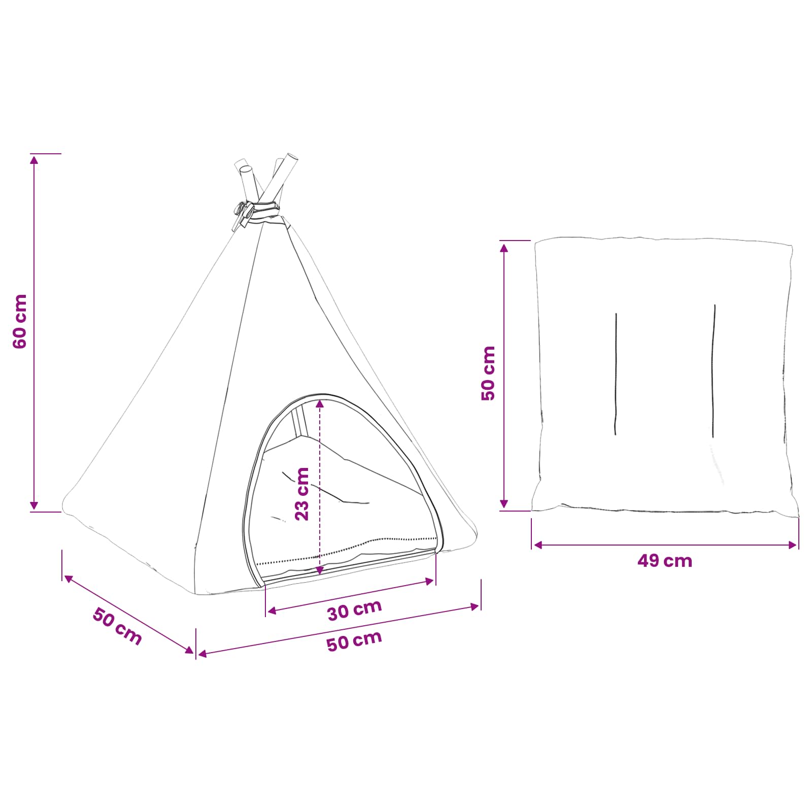 Haustier-Tipi mit Kissen Weiß und Grau 40 x 40 x 50 cm