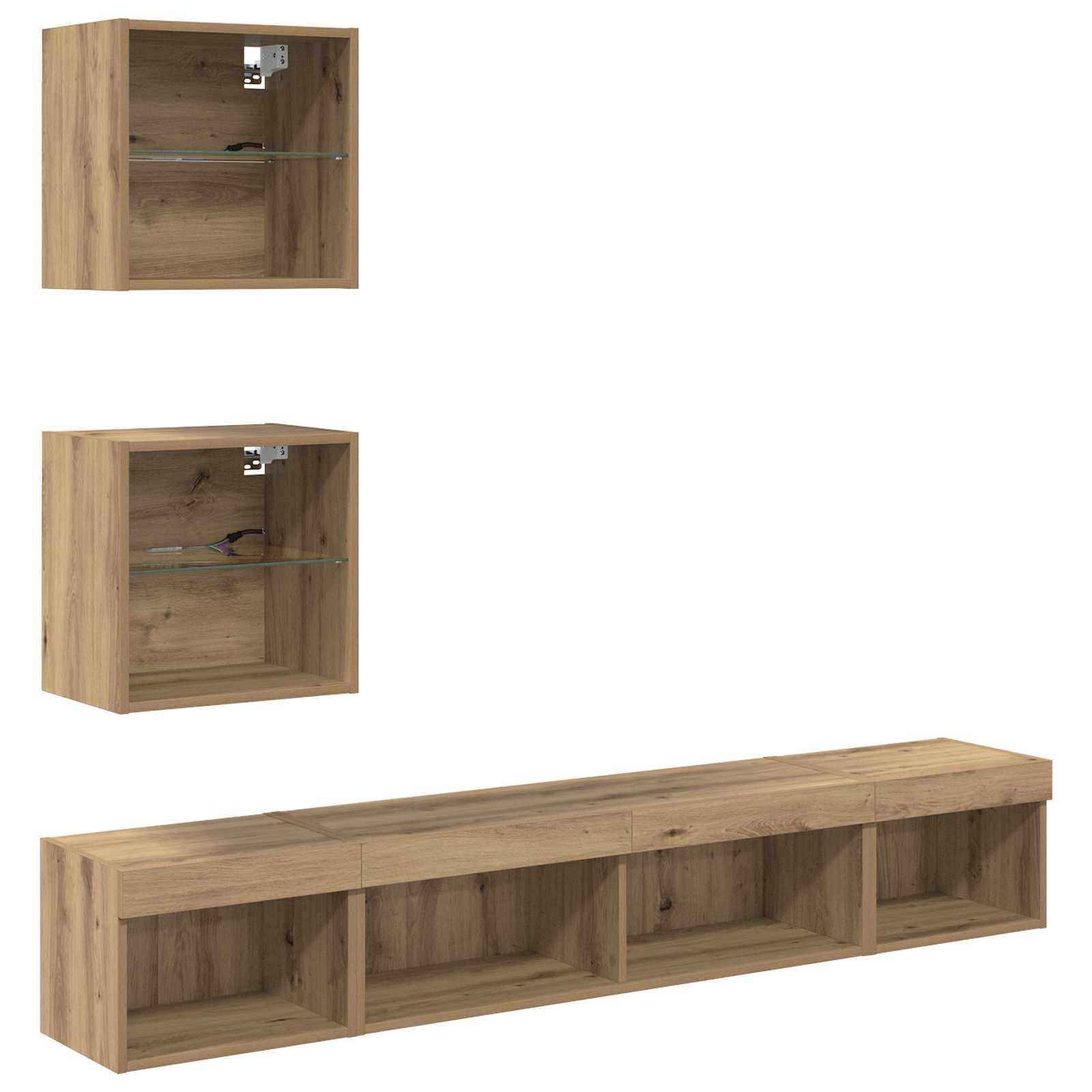 5-tlg. Wohnwand mit LED-Beleuchtung Weiß Holzwerkstoff