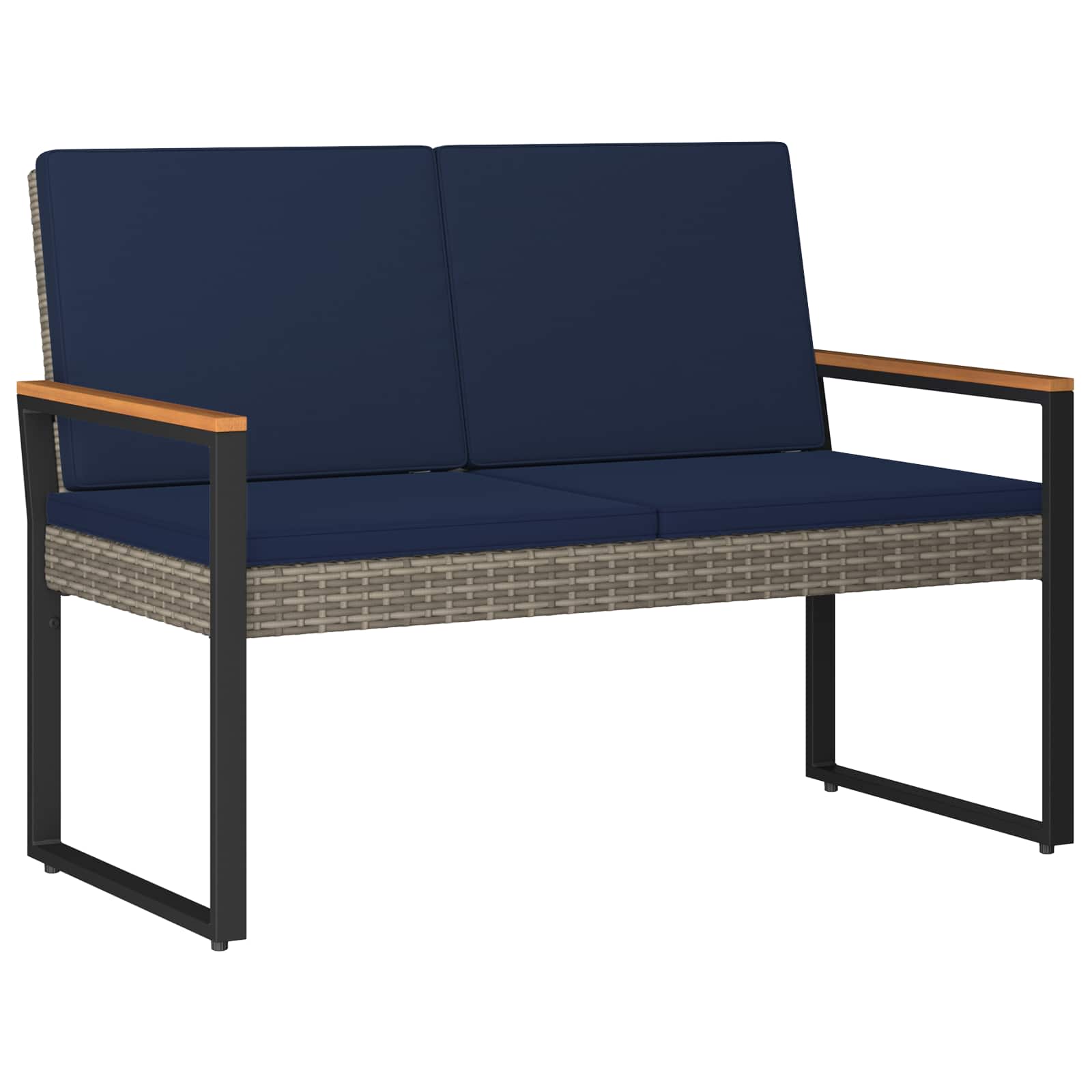 Bank Outdoor mit Kissen Schwarz 107 x 61 x 80 cm Poly-Rattan