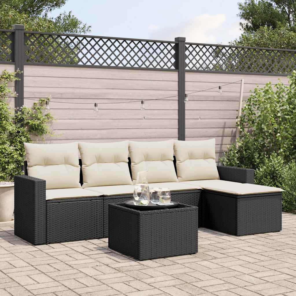 5-tlg. Garten-Sofagarnitur mit Kissen Schwarz Poly Rattan