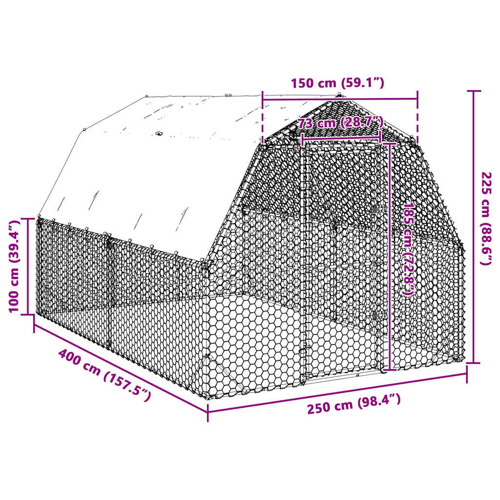 Hühnerstall 2,5x4x2,25 m Verzinkter Stahl
