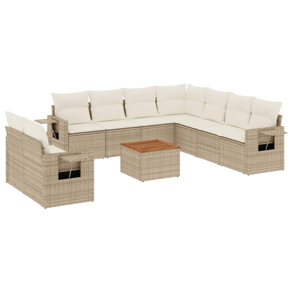 10-tlg. Garten-Sofagarnitur mit Kissen Schwarz Poly Rattan