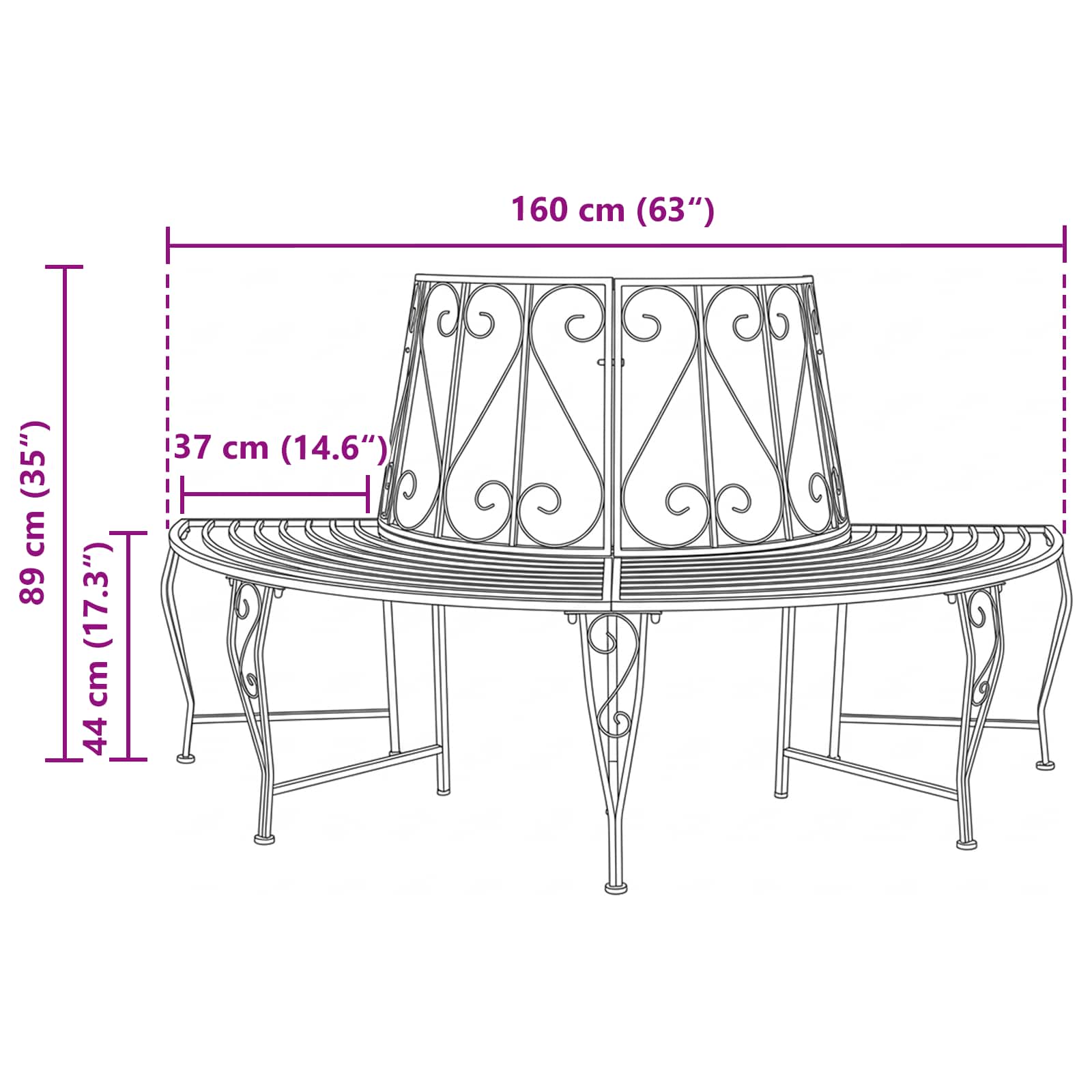 Baumbank 160 cm Stahl