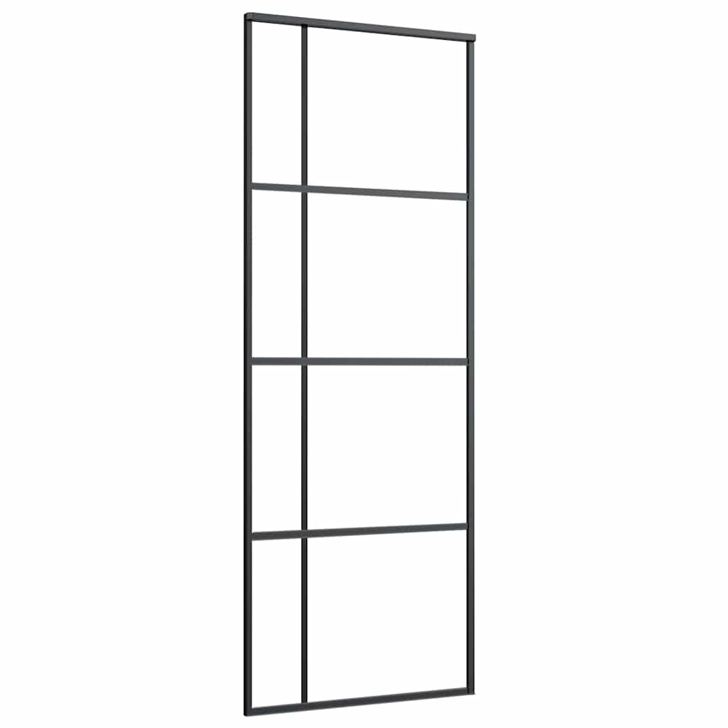 Schiebetür mit Beschlag Schwarz 76x205 cm ESG-Glas