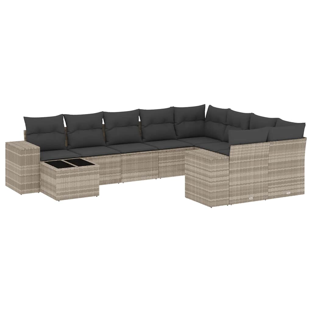 10-tlg. Garten-Sofagarnitur mit Kissen Schwarz Poly Rattan