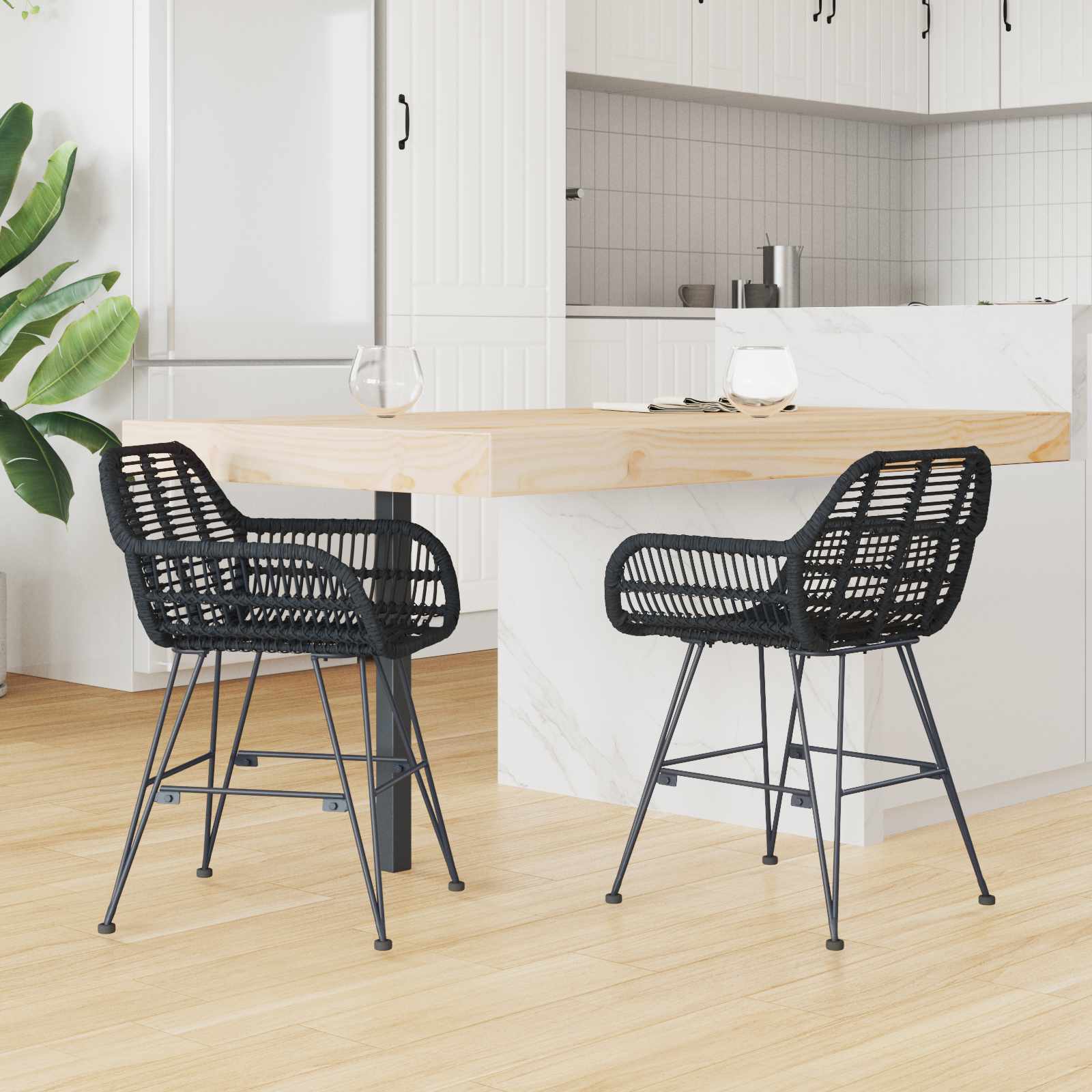 Esszimmerstuhl 2 pcs Rattan und Eisen Natur 55 x 50 x 74 cm