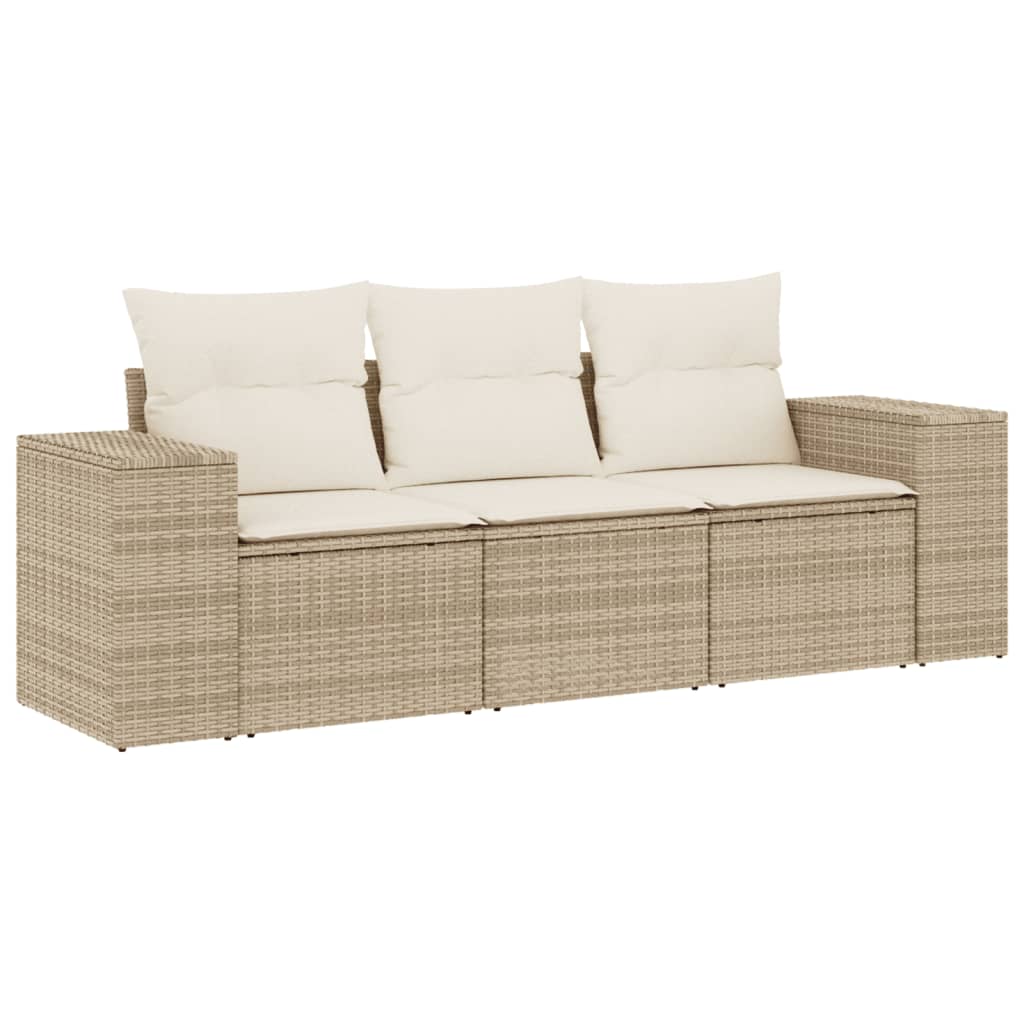 3-tlg. Garten-Sofagarnitur mit Kissen Schwarz Poly Rattan
