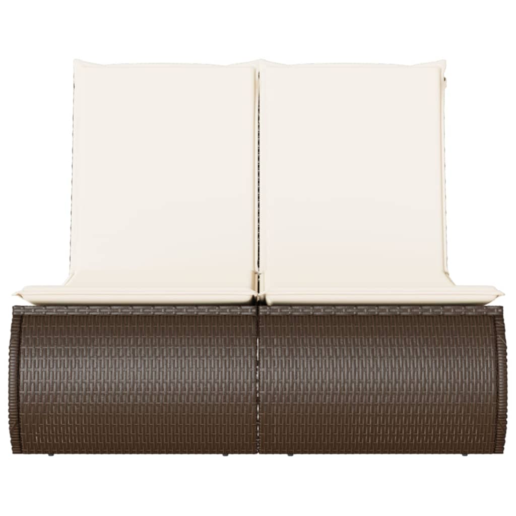 Doppel-Sonnenliege mit Kissen Schwarz Poly Rattan