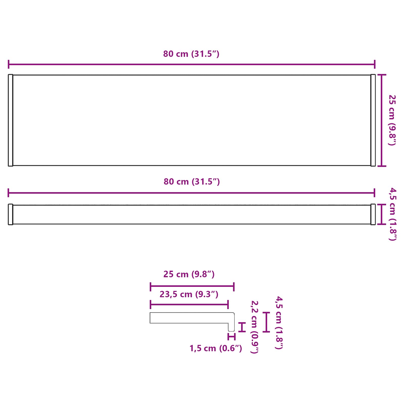 Fensterbank Weiß 60 x 10 x 4,5 cm PVC