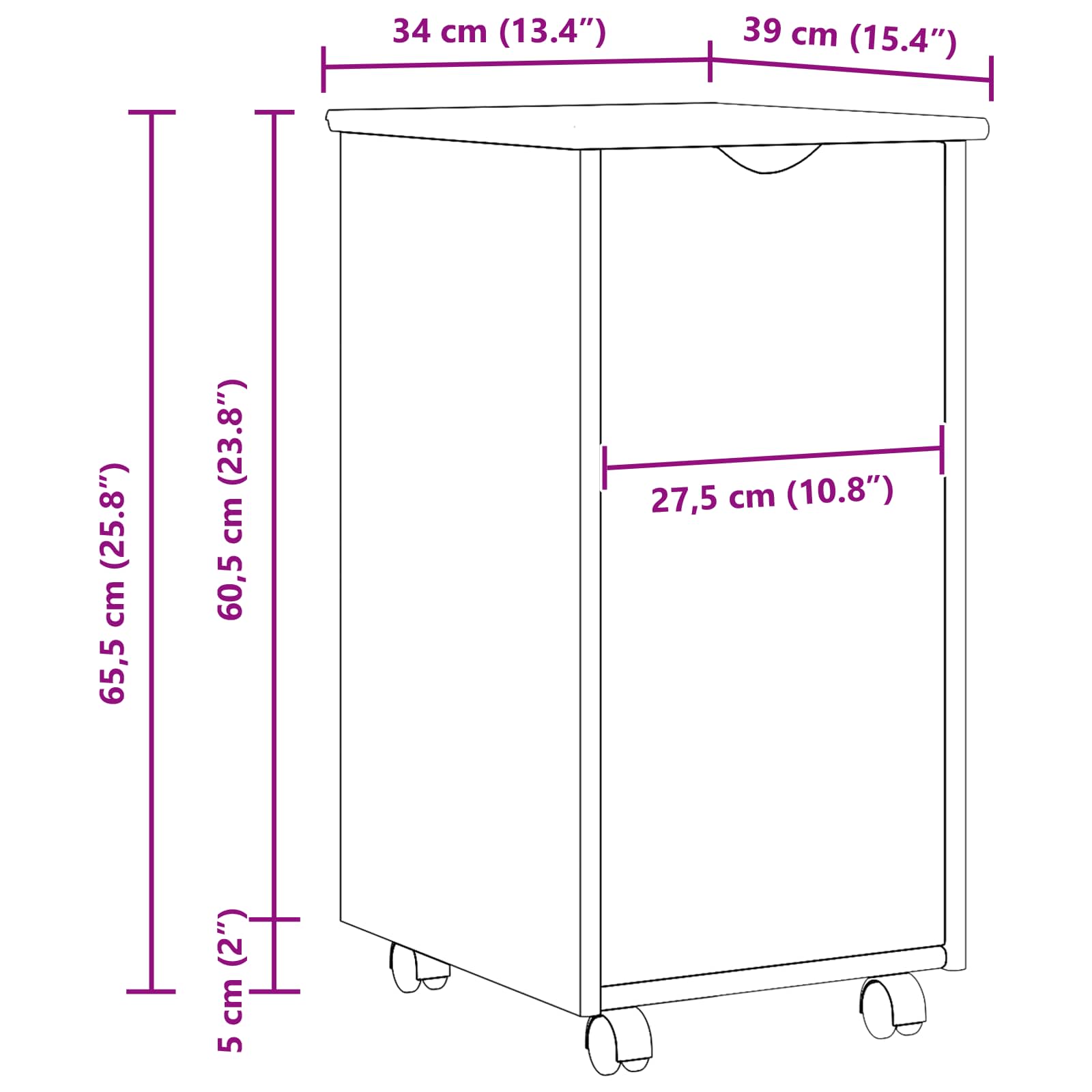 Rollschrank Honigbraun 34 x 39 x 65,5 cm Massivholz Kiefer