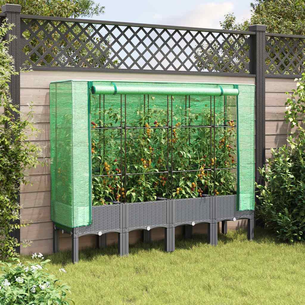 Hochbeet mit Gewächshaus-Aufsatz Rattan-Optik 40x40x140 cm