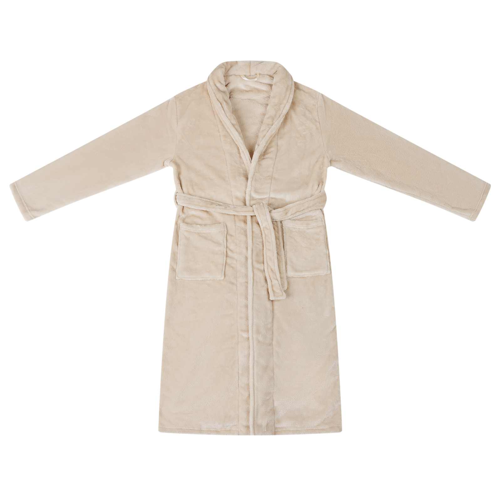 Bademantel ohne Kapuze Beige S Flanell