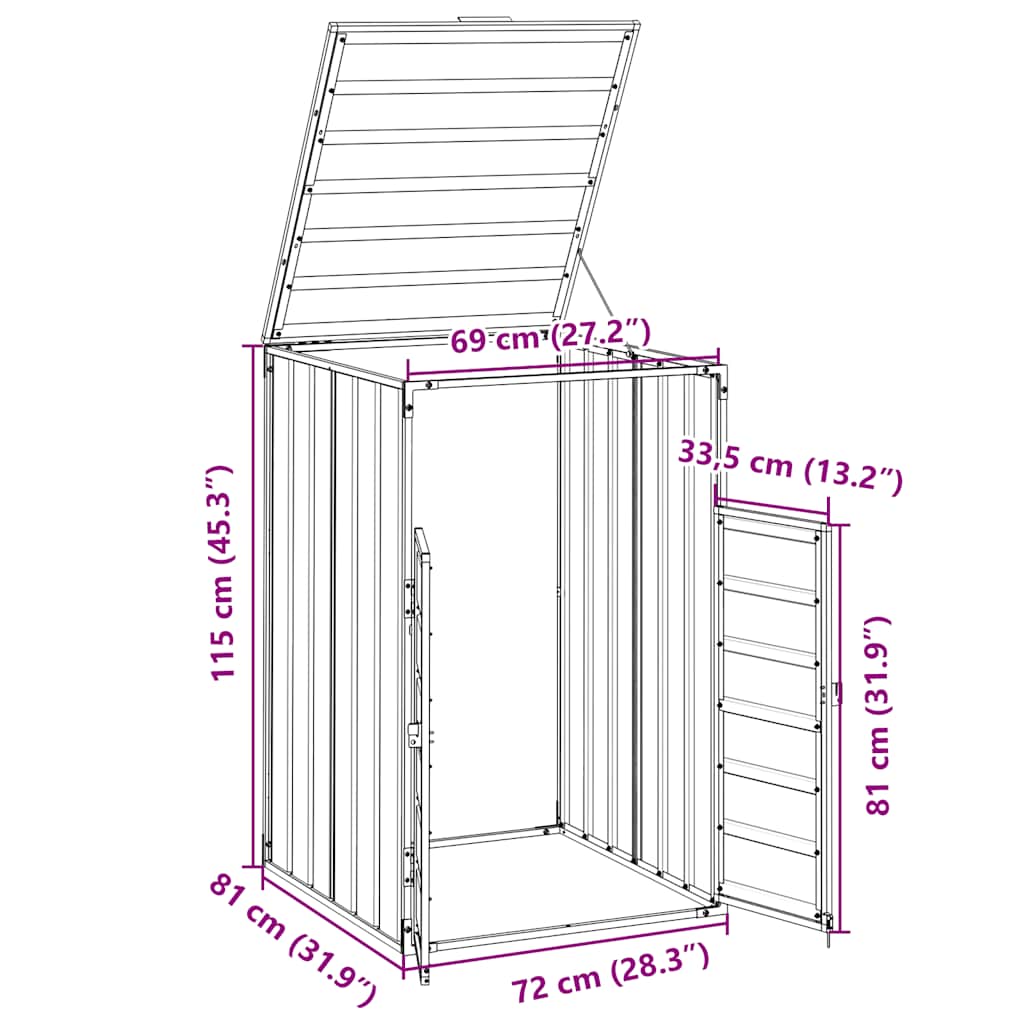 Mülltonnenbox für 1 Tonne Grün 72x81x115 cm Stahl