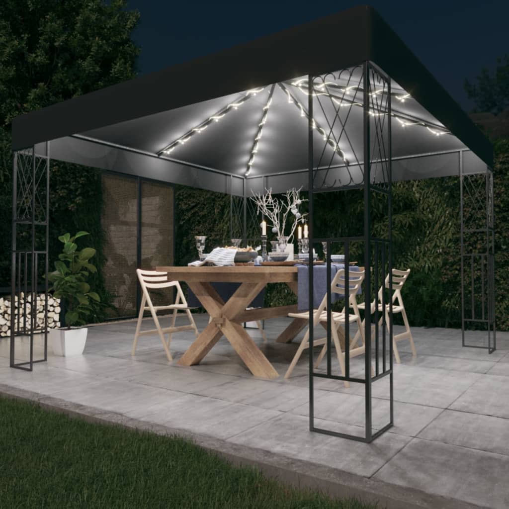 Pavillon mit LED-Lichterkette 3x3 m Creme Stoff