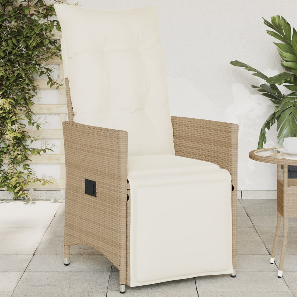 Gartensessel Verstellbar mit Kissen Schwarz Poly Rattan