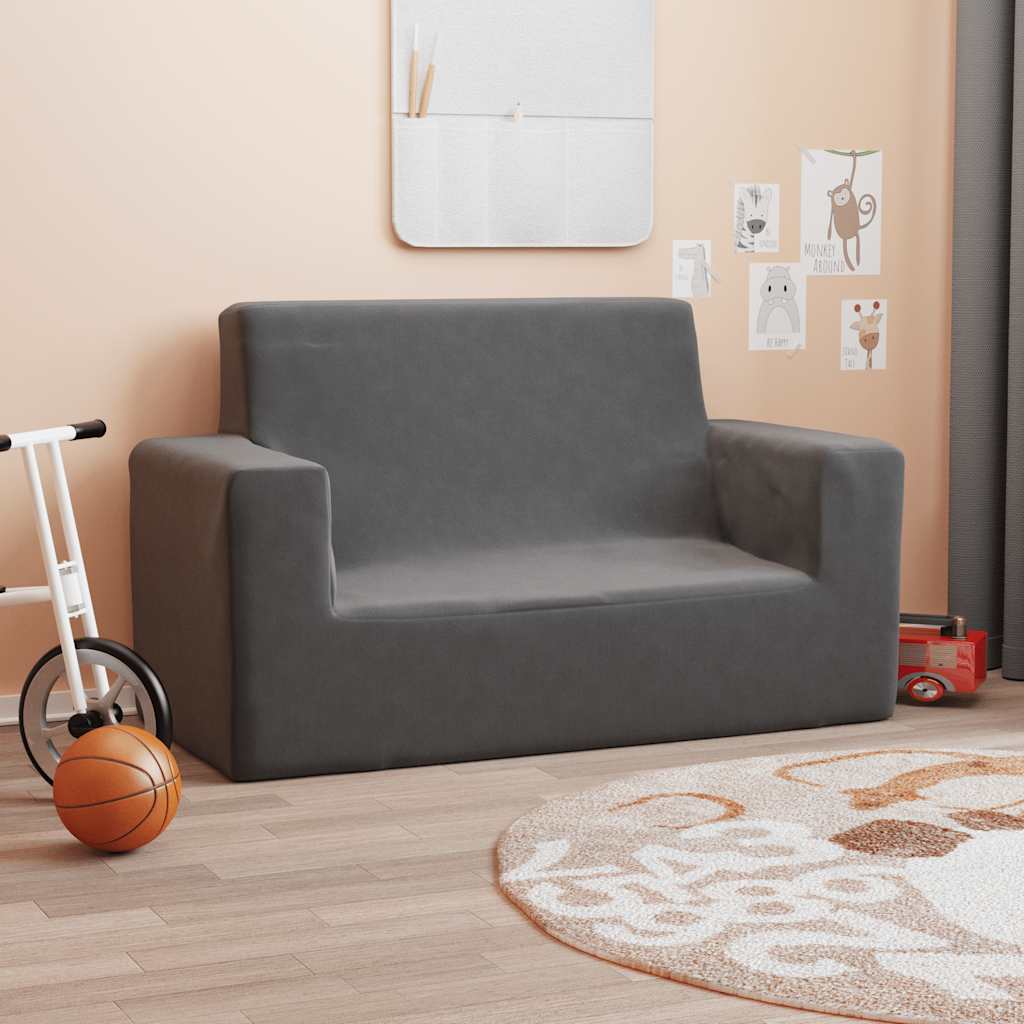 Kinder-Schlafsofa 2-Sitzer Hellgrau mit Sternen Weicher Plüsch