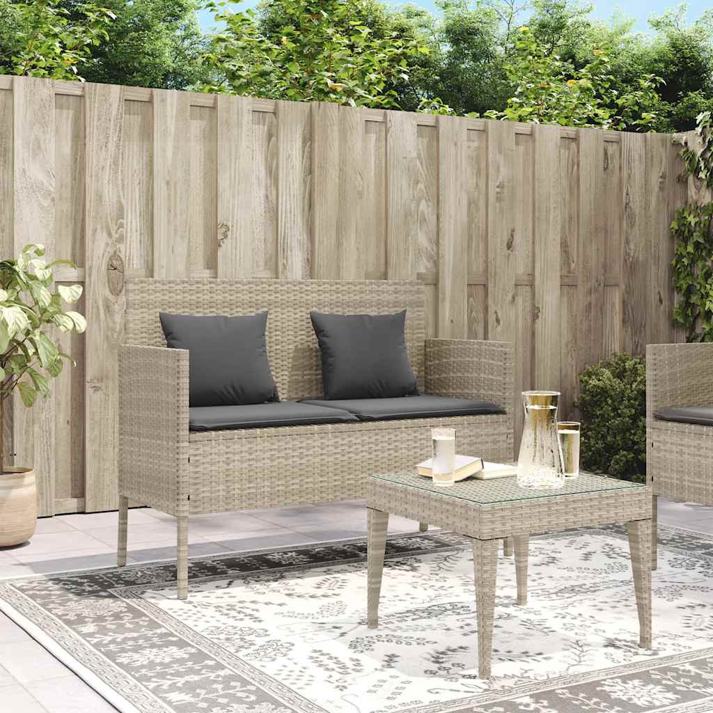 Gartenbank mit Kissen Schwarz Poly Rattan