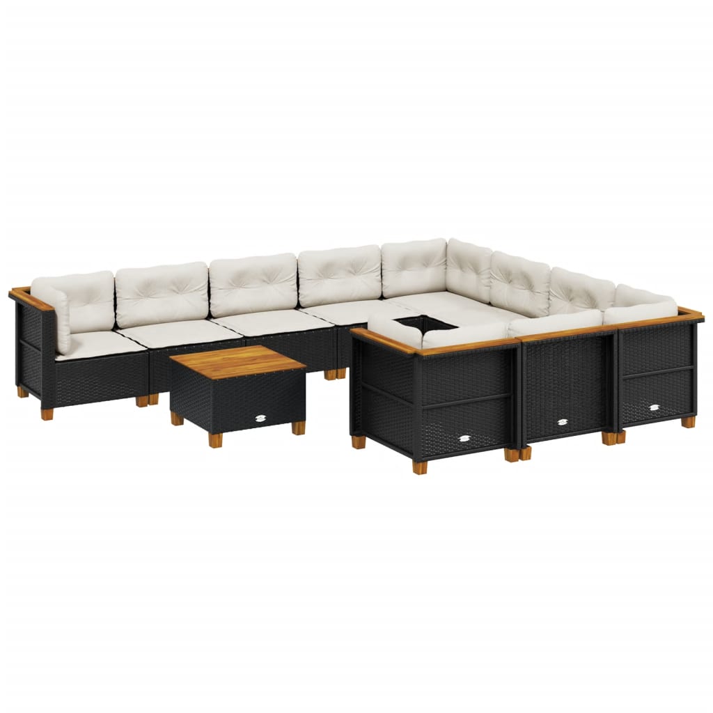 10-tlg. Garten-Sofagarnitur mit Kissen Beige Poly Rattan