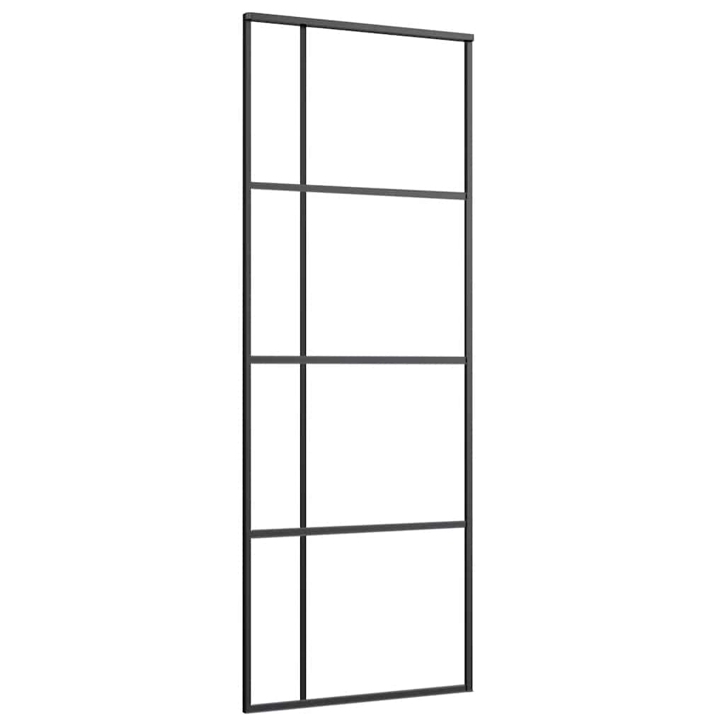 Schiebetür mit Beschlag Schwarz 76x205 cm ESG-Glas