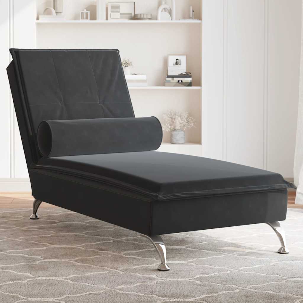 Massage-Chaiselongue mit Nackenrolle Hellgrau Samt