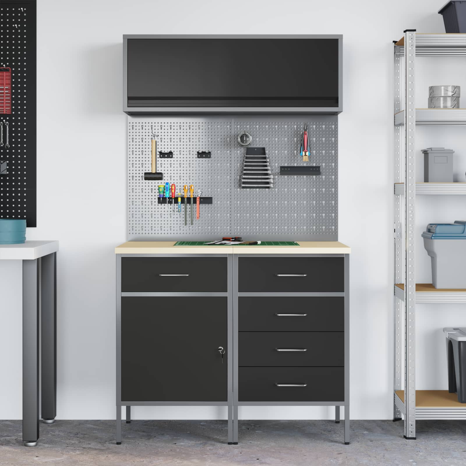 Arbeitsschrankset mit Schubladen mit Regal 8 pcs Grau