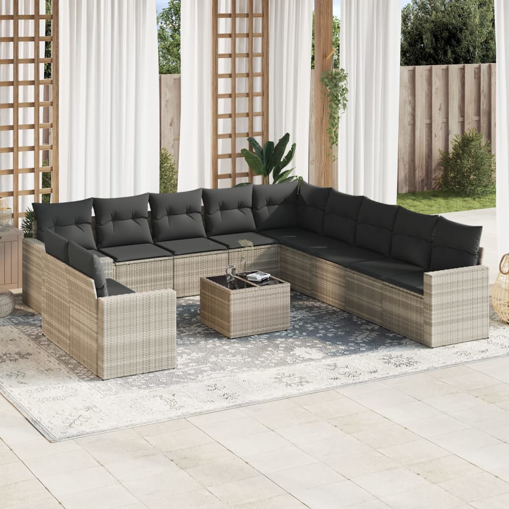11-tlg. Garten-Sofagarnitur mit Kissen Schwarz Poly Rattan