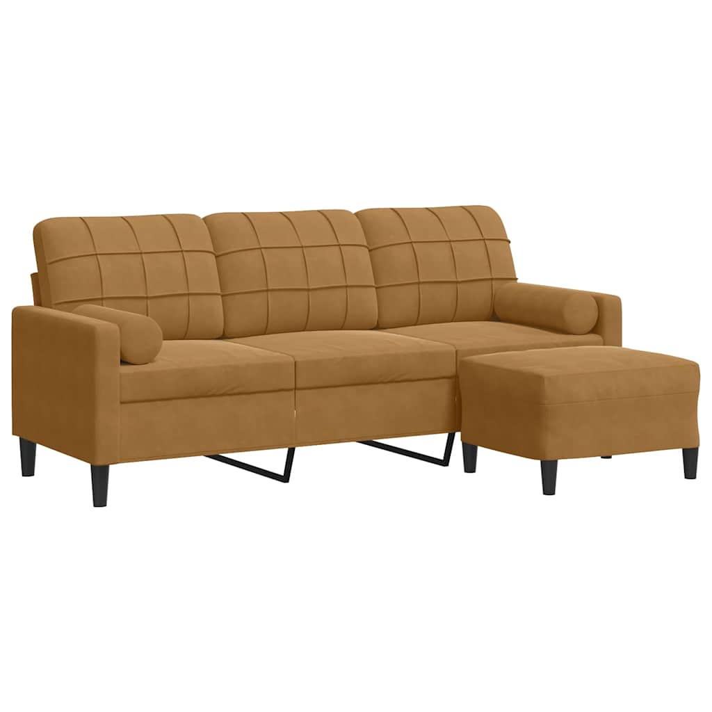 3-Sitzer-Sofa mit Hocker Hellgrau 180 cm Samt