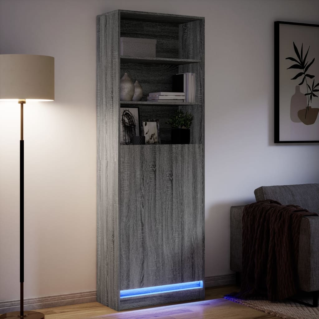 Highboard mit LED-Beleuchtung Weiß 69x32,5x200 cm Holzwerkstoff
