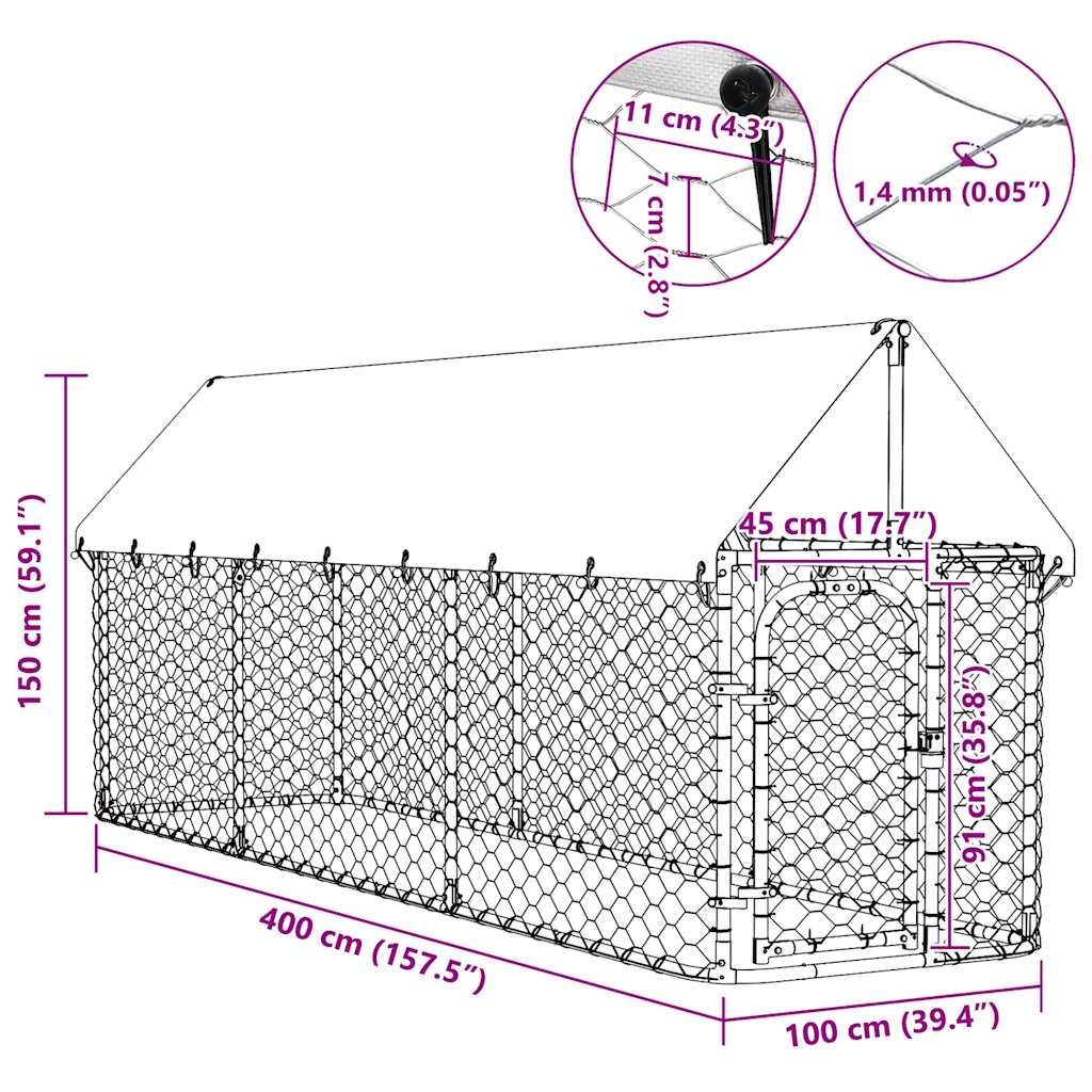 Outdoor-Hundezwinger mit Dach 400x200x150 cm