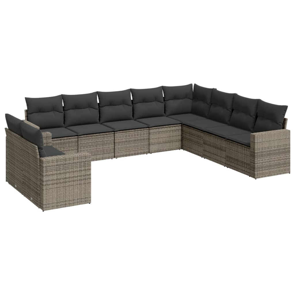 10-tlg. Garten-Sofagarnitur mit Kissen Schwarz Poly Rattan