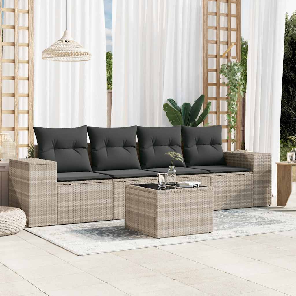 5-tlg. Garten-Sofagarnitur mit Kissen Schwarz Poly Rattan