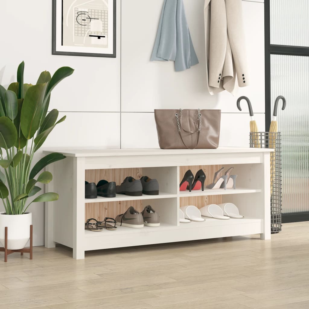 Schuhbank Weiß 70x38x45,5 cm Massivholz Kiefer