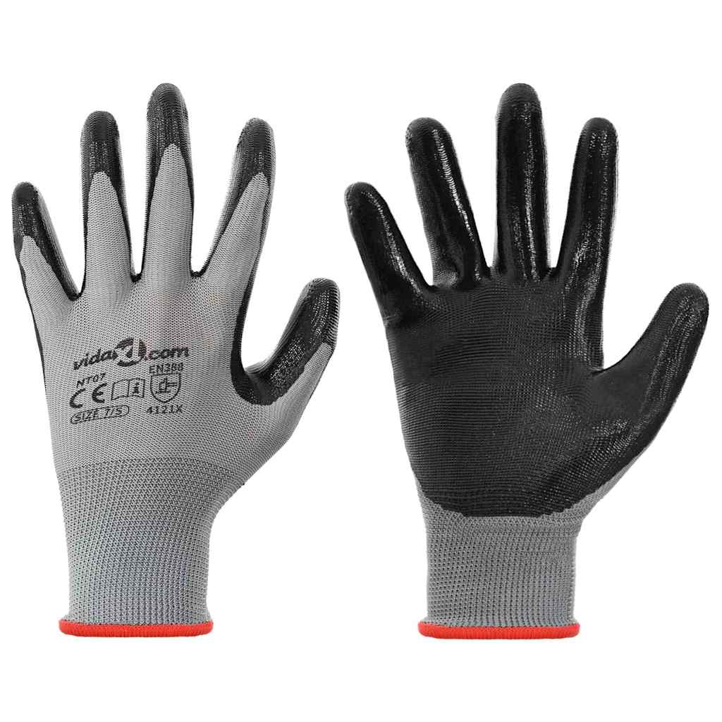 Arbeitshandschuhe 12 pcs Grau und Schwarz 7 / S Polyester