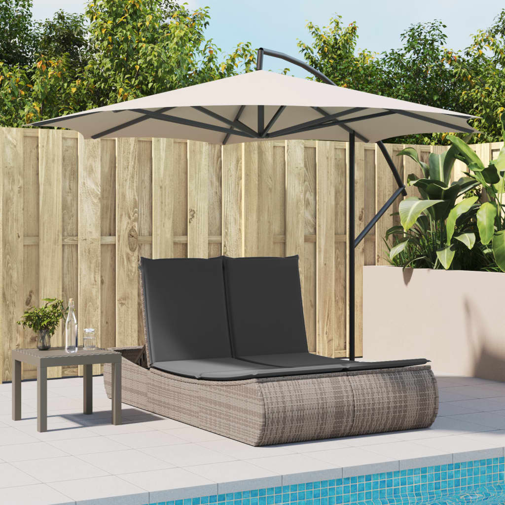 Doppel-Sonnenliege mit Kissen Schwarz Poly Rattan