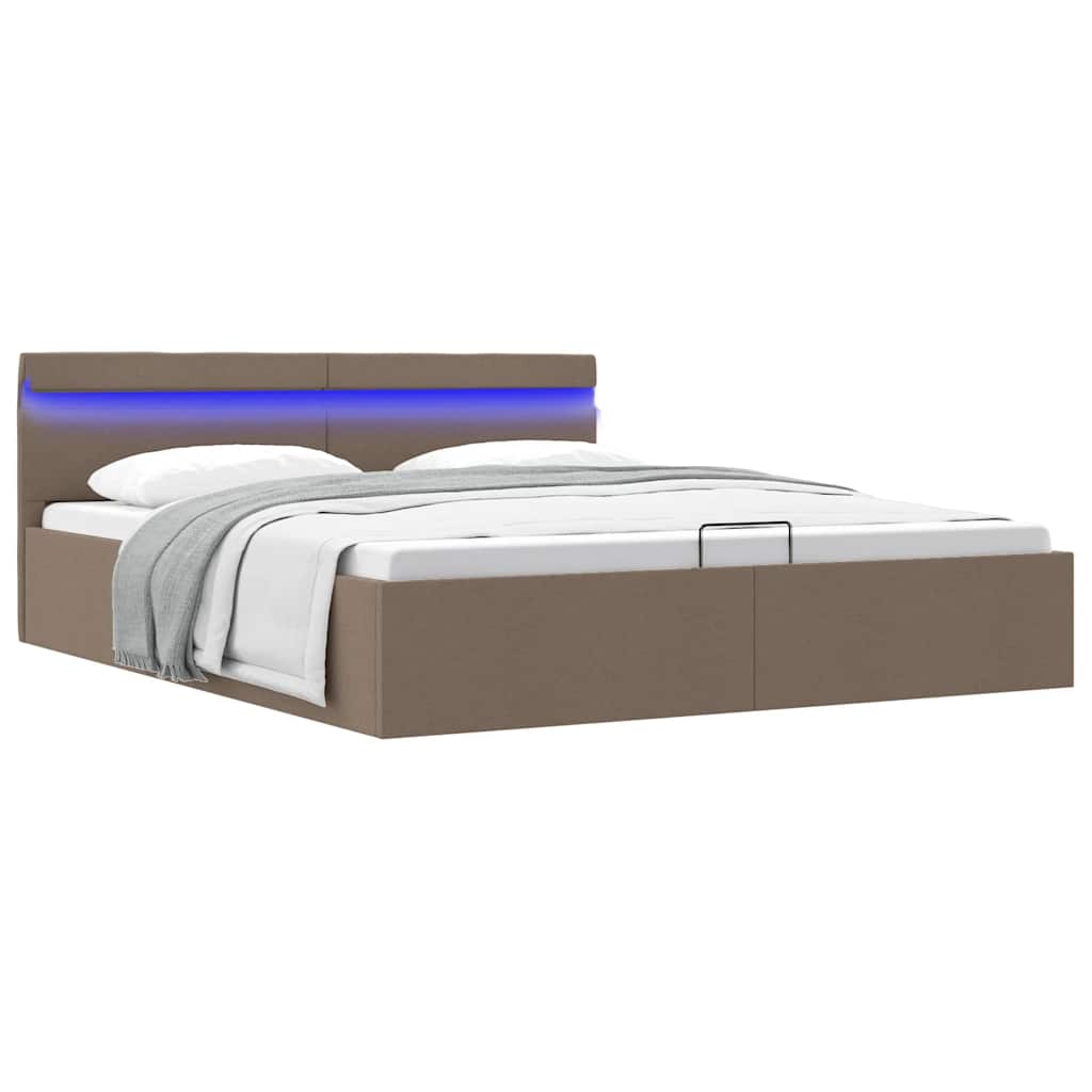 Bett mit Bettkasten Hydraulisch LED Dunkelgrau Stoff 90x200 cm