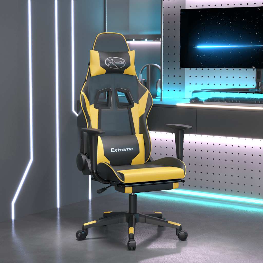 Gaming-Stuhl mit Massagefunktion Schwarz und Blau Kunstleder