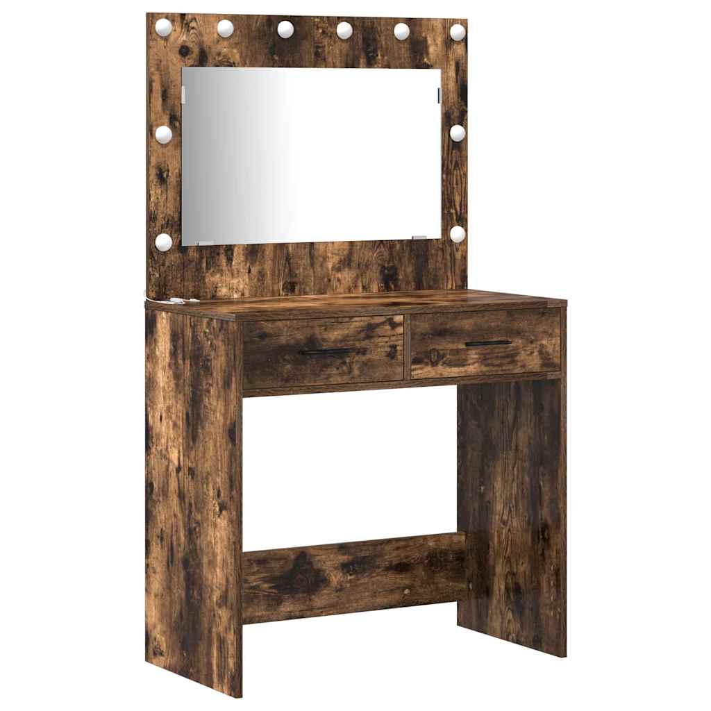 Schminktischset mit LED mit Schubladen 3 pcs Weiß Holzwerkstoff