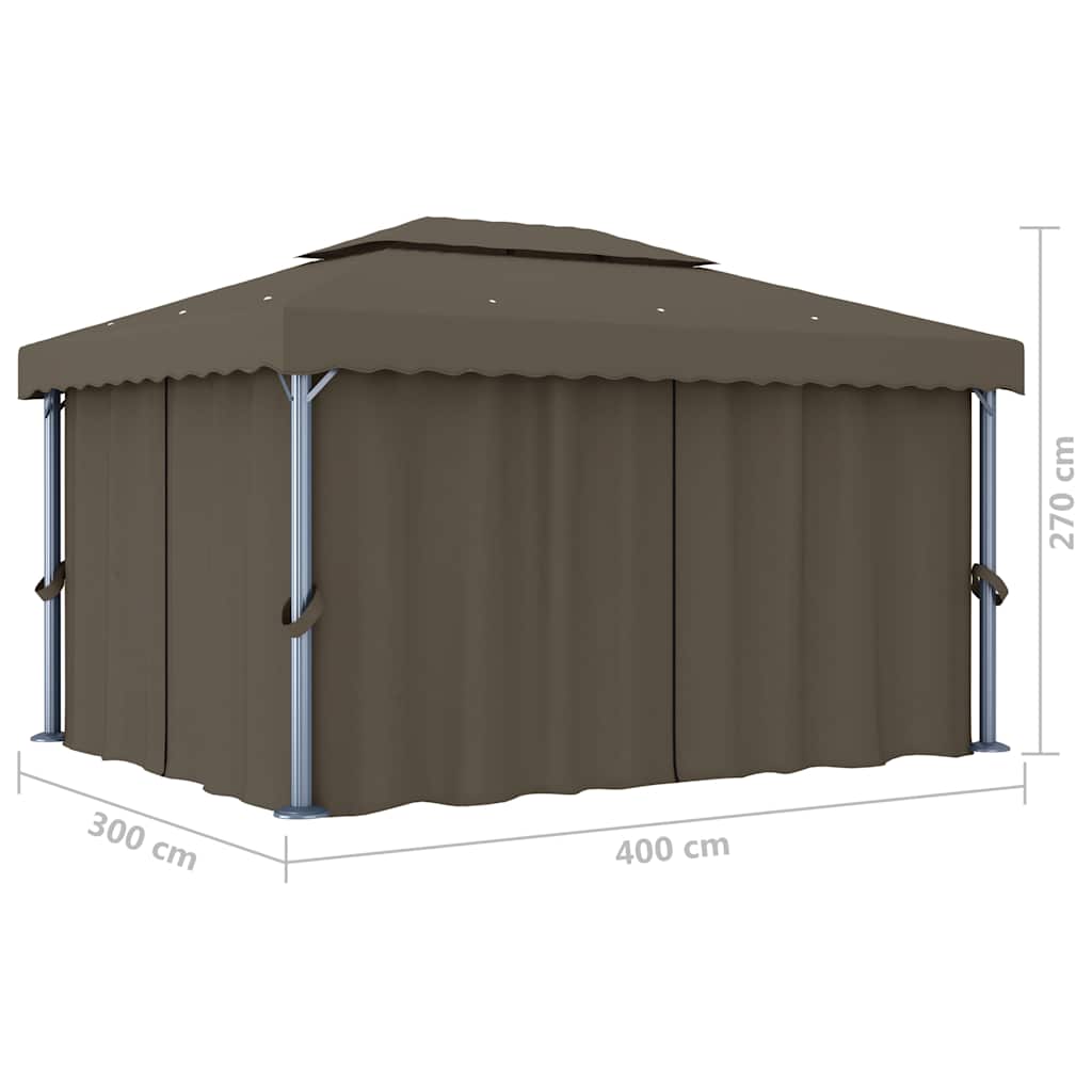 Pavillon mit Vorhängen & LED-Lichterkette 3x3 m Cremeweiß