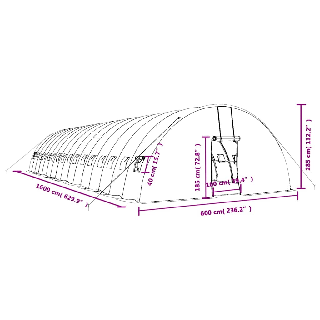 Gewächshaus mit Stahlrahmen Grün 24 m² 6x4x2,85 m