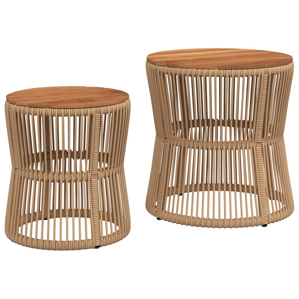 Garten-Beistelltische 2 Stk. mit Holzplatte Schwarz Poly Rattan