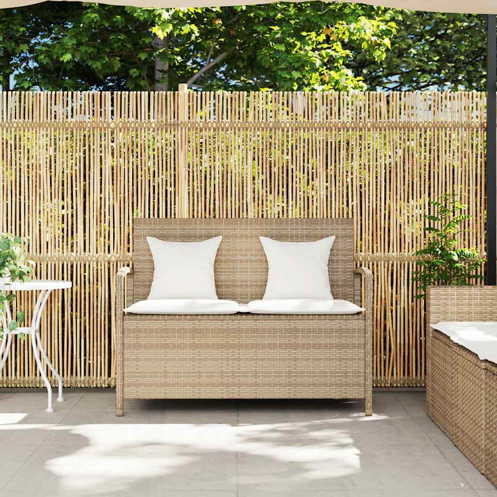Gartenbank mit Stauraum und Kissen Schwarz Poly Rattan